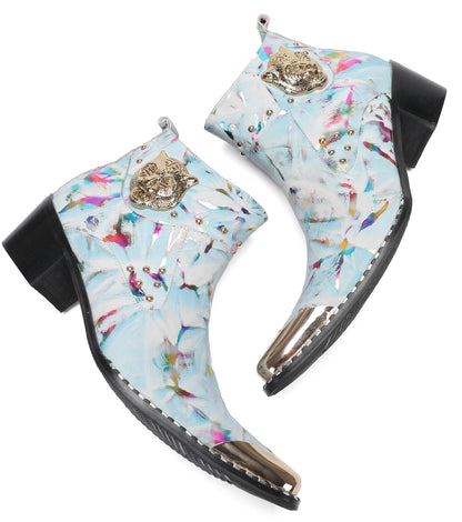 Mens Metal-Tip Toe Zip Tiger's Head Western Boots