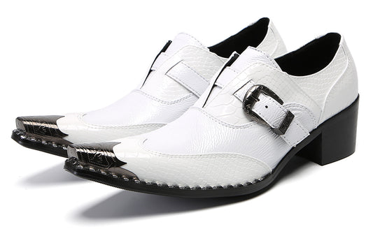 Men‘s Monk Strap Loafers Genuine Leather Croc-Embossed Shoes