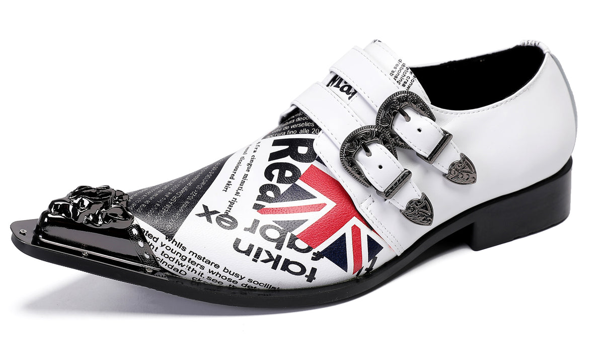 Mens Casual Metal-Tip Toe Slip On Disco Buckle Western Loafers