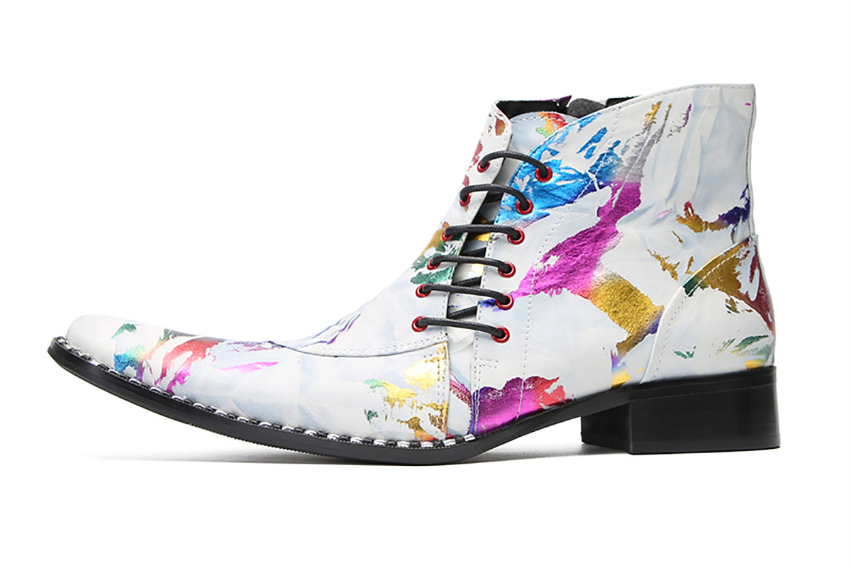 Mens Genunie Leather Dress Slanted Shoelaces Graffiti Oxfords Boots