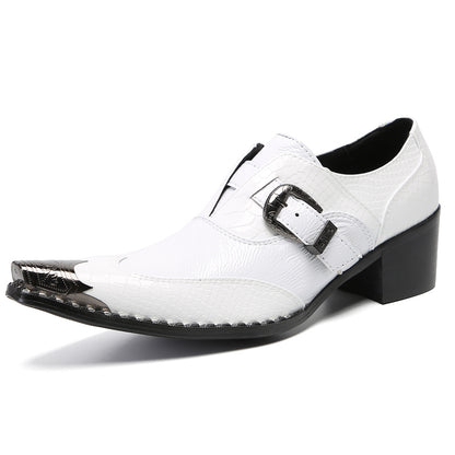 Mens Top-Grain Leather Croc-Embossed White Western Loafers