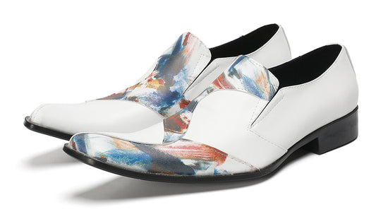 Mens White Tuxedo Mocasines Abstract Paint Loafers