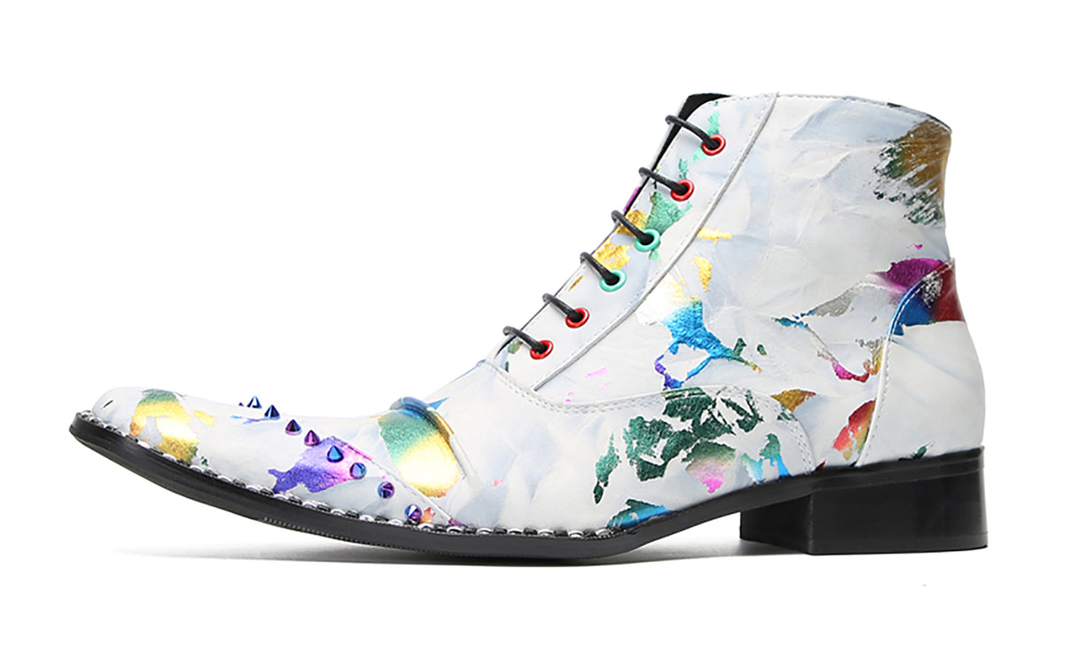 Mens Genunie Leather Casual Dress Graffiti Beaded Oxfords Boots