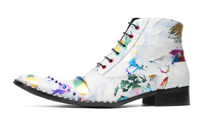 Mens Genunie Leather Casual Dress Graffiti Beaded Oxfords Boots