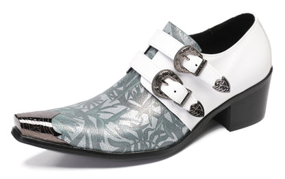 Mens Party Dress Metal-Tip Toe Heel Double Monk Strap Western Loafers