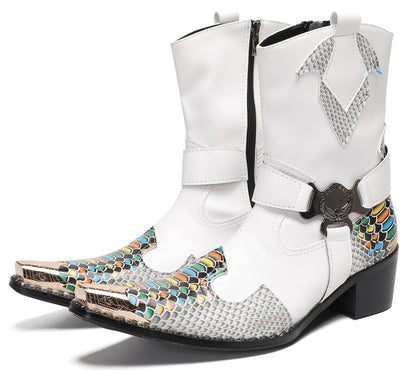 Mens Top-Grain Leather High Top Western Cowboy Boots