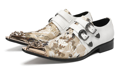 Mens Floral Jacquard Double Monk Strap Western Loafers