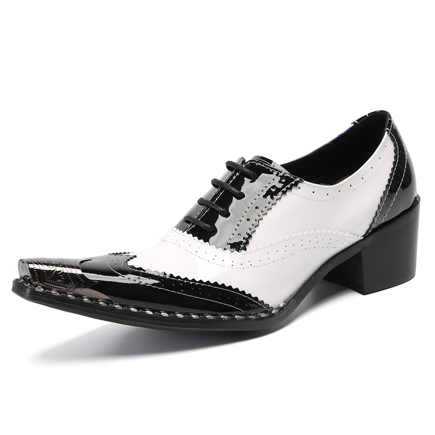 Mens Square Toe Two-Tone Brogue Western Oxfords Shoes