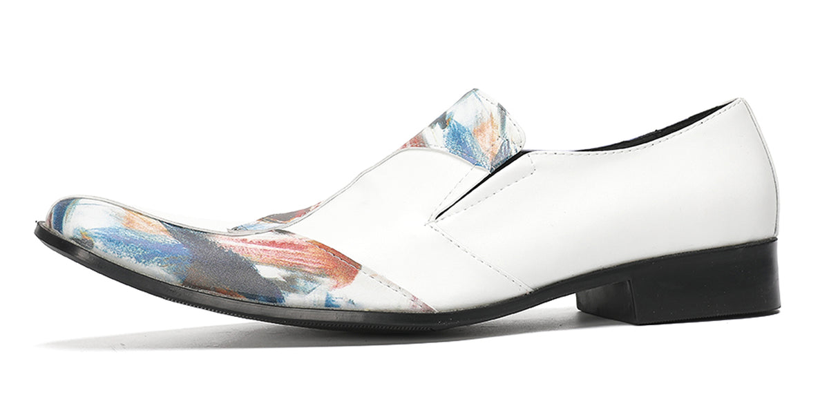Mens White Tuxedo Mocasines Abstract Paint Loafers