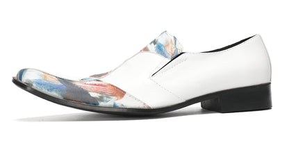 Mens White Tuxedo Mocasines Abstract Paint Loafers