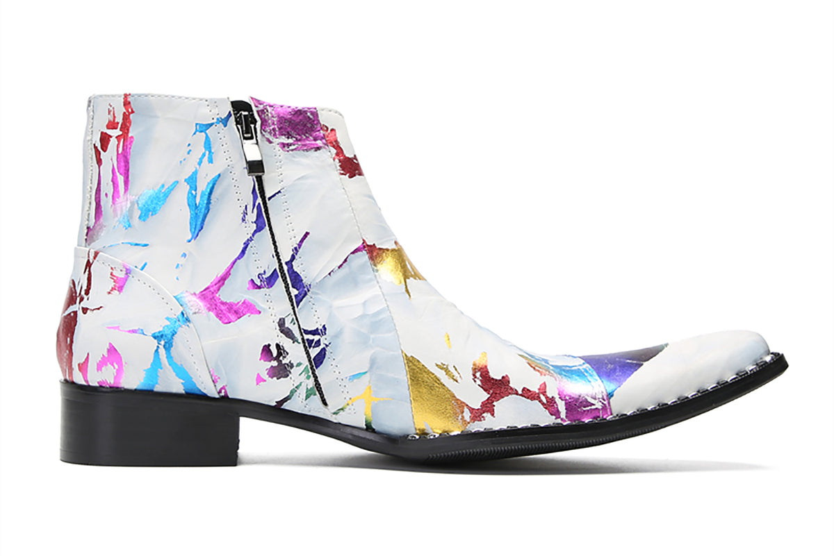 Mens Genunie Leather Dress Slanted Shoelaces Graffiti Oxfords Boots