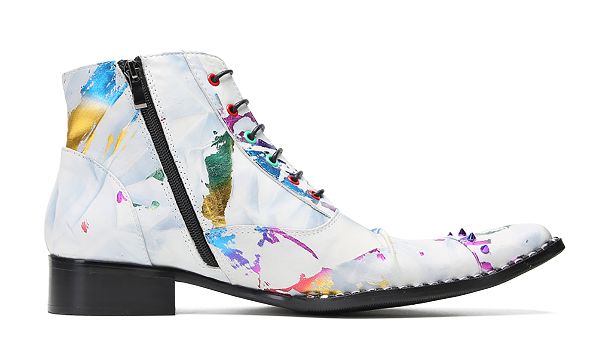 Mens Genunie Leather Casual Dress Graffiti Beaded Oxfords Boots