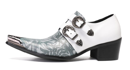 Mens Party Dress Metal-Tip Toe Heel Double Monk Strap Western Loafers