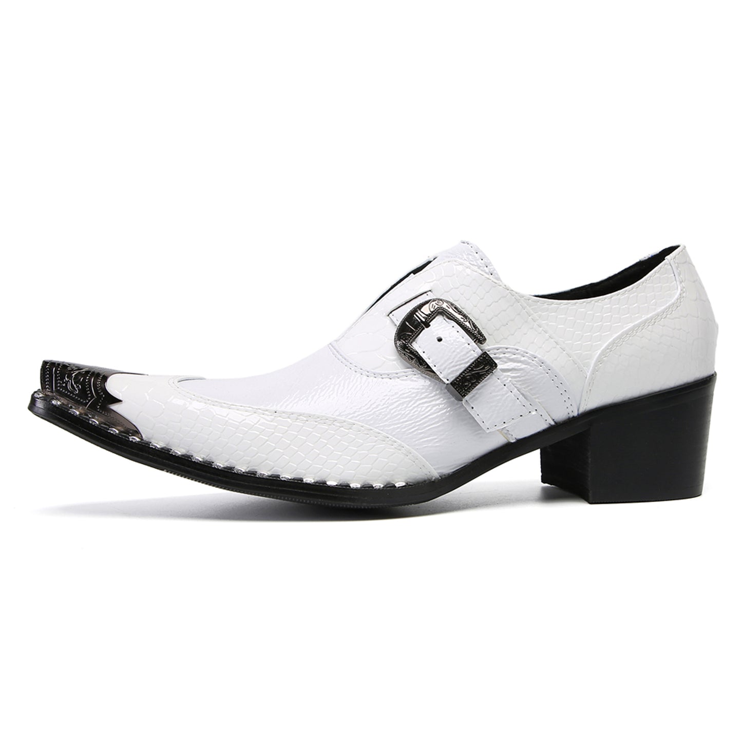 Mens Top-Grain Leather Croc-Embossed White Western Loafers