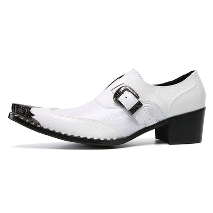 Mens Top-Grain Leather Croc-Embossed White Western Loafers