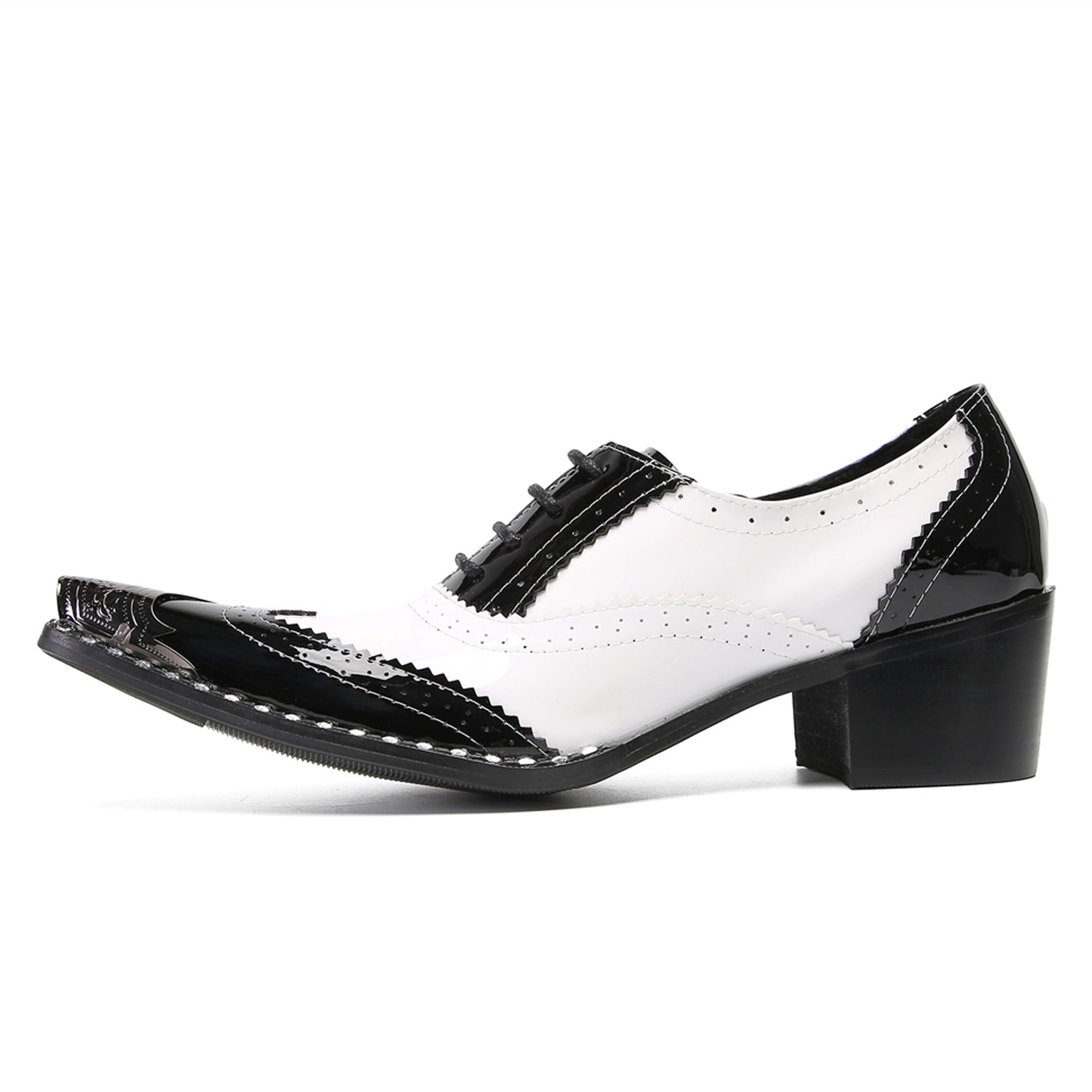 Mens Square Toe Two-Tone Brogue Western Oxfords Shoes