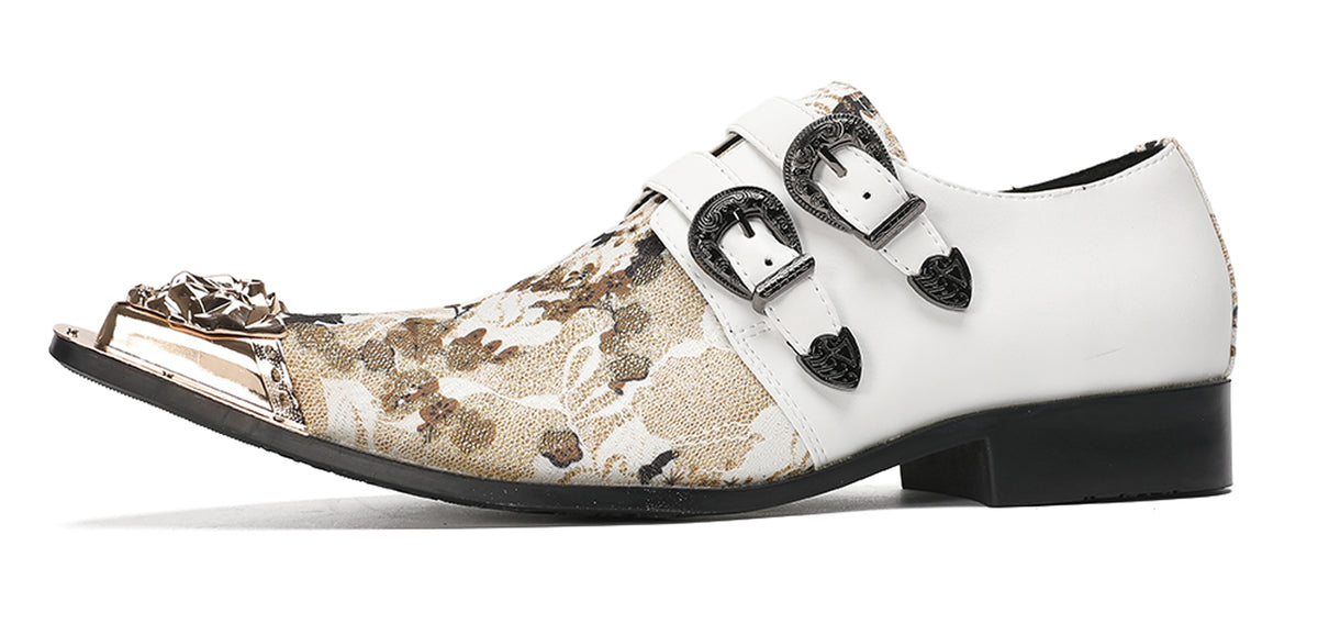 Mens Floral Jacquard Double Monk Strap Western Loafers