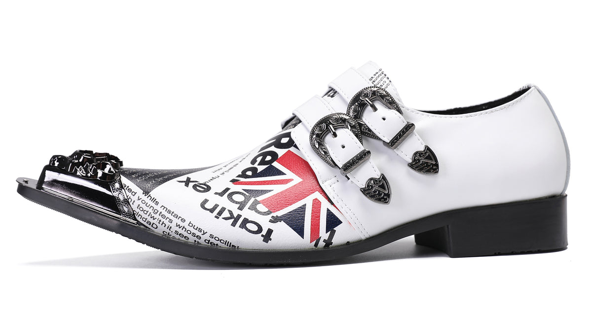Mens Casual Metal-Tip Toe Slip On Disco Buckle Western Loafers