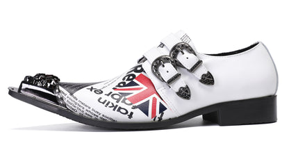 Mens Casual Metal-Tip Toe Slip On Disco Buckle Western Loafers