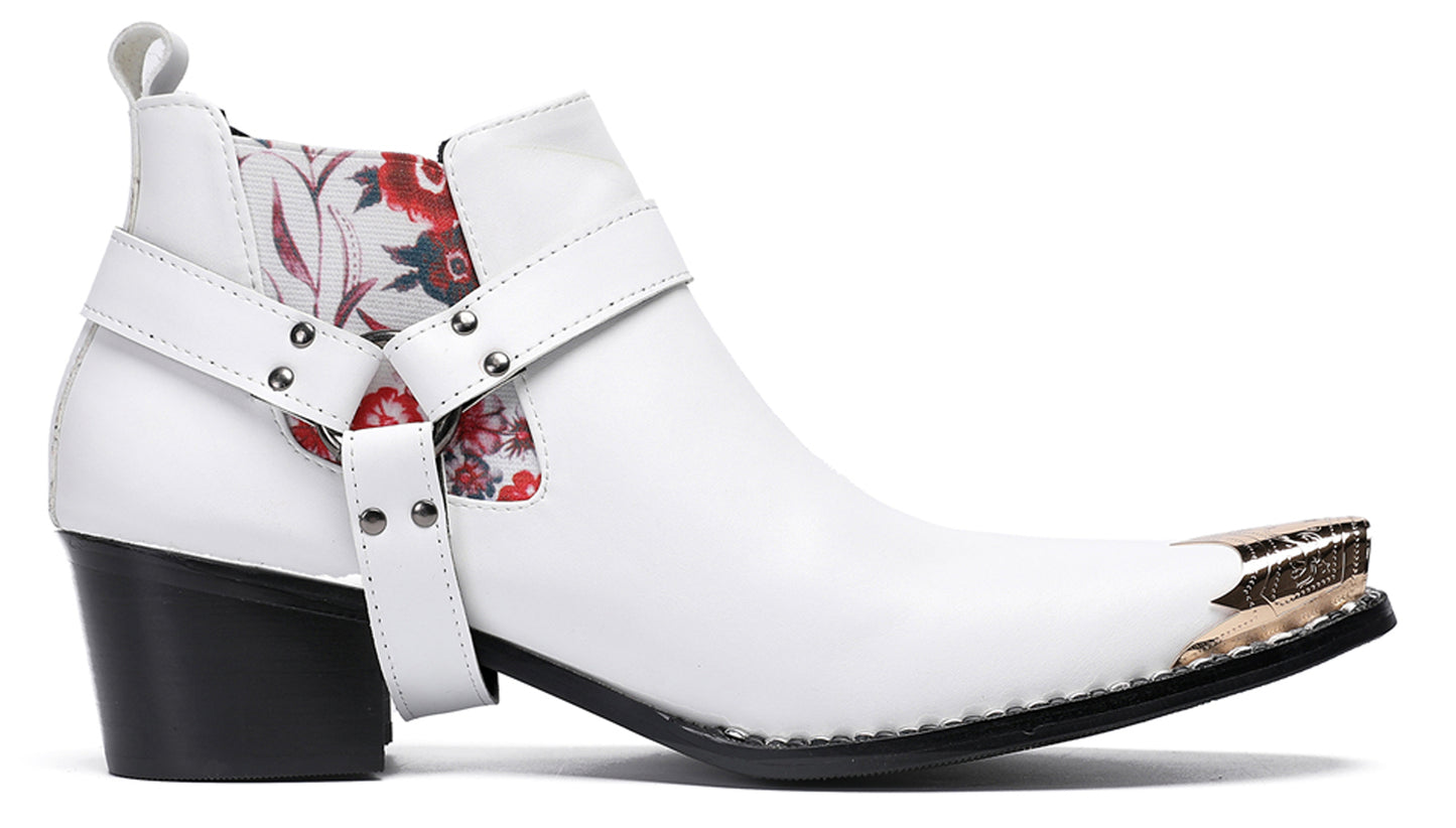 Mens Genuine Leather Pull Up Belt Buckle Metal Tip Ankle Western Boots