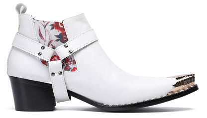 Mens Genuine Leather Pull Up Belt Buckle Metal Tip Ankle Western Boots