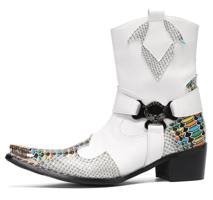 Mens Top-Grain Leather High Top Western Cowboy Boots
