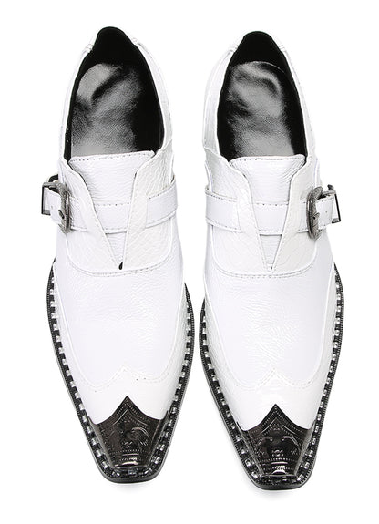 Men‘s Monk Strap Loafers Genuine Leather Croc-Embossed Shoes