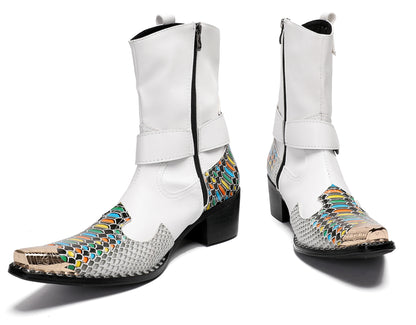 Mens Top-Grain Leather High Top Western Cowboy Boots