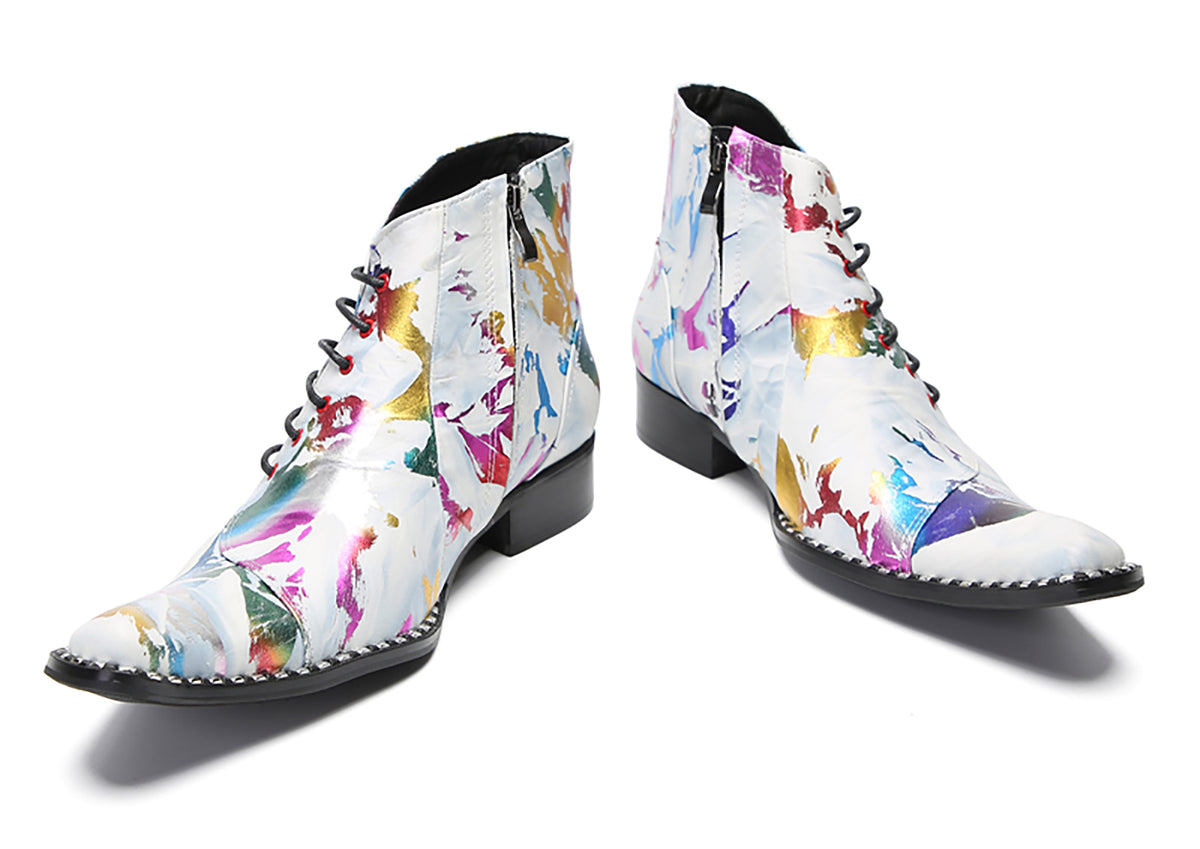 Mens Genunie Leather Dress Slanted Shoelaces Graffiti Oxfords Boots