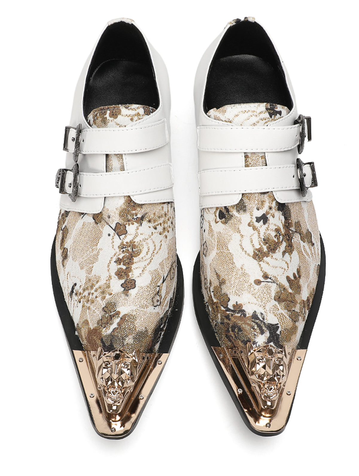 Mens Floral Jacquard Double Monk Strap Western Loafers