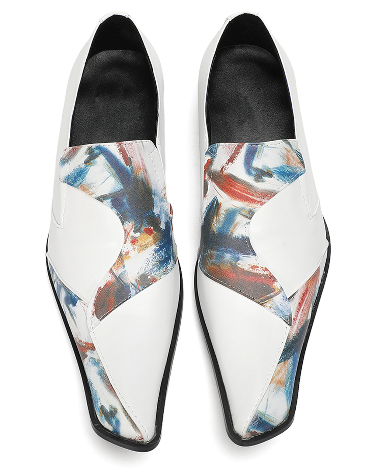 Mens White Tuxedo Mocasines Abstract Paint Loafers