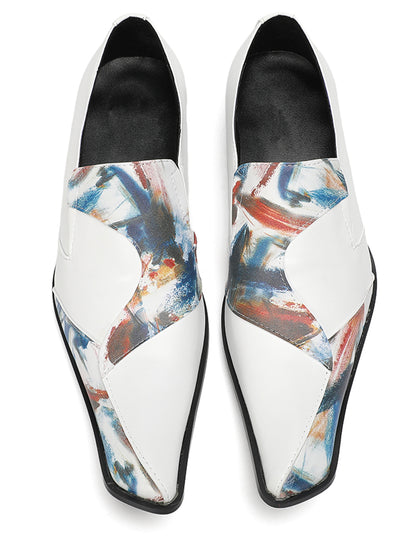 Mens White Tuxedo Mocasines Abstract Paint Loafers