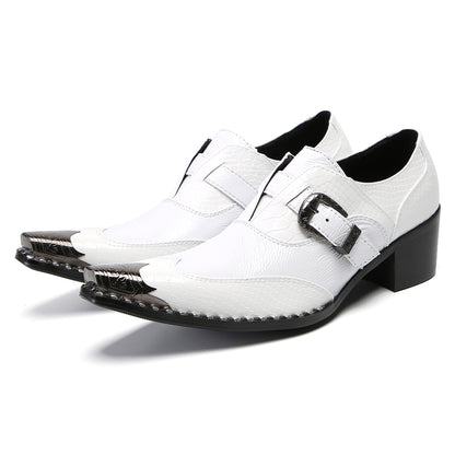Mens Top-Grain Leather Croc-Embossed White Western Loafers