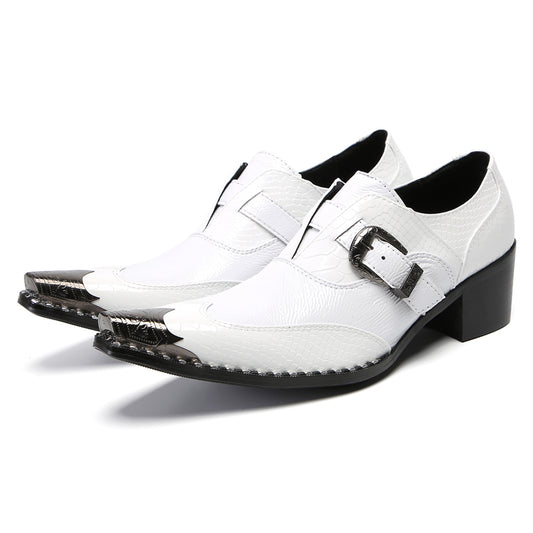 Mens Top-Grain Leather Croc-Embossed White Western Loafers