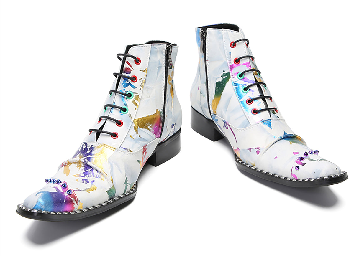 Mens Genunie Leather Casual Dress Graffiti Beaded Oxfords Boots