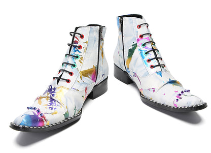 Mens Genunie Leather Casual Dress Graffiti Beaded Oxfords Boots
