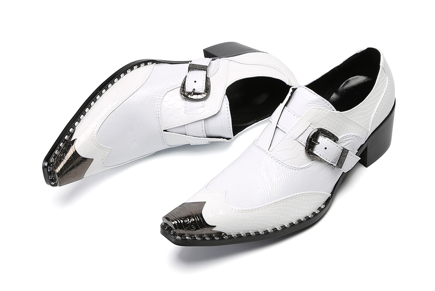 Men‘s Monk Strap Loafers Genuine Leather Croc-Embossed Shoes