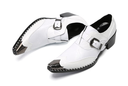 Men‘s Monk Strap Loafers Genuine Leather Croc-Embossed Shoes