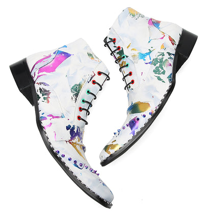 Mens Genunie Leather Casual Dress Graffiti Beaded Oxfords Boots