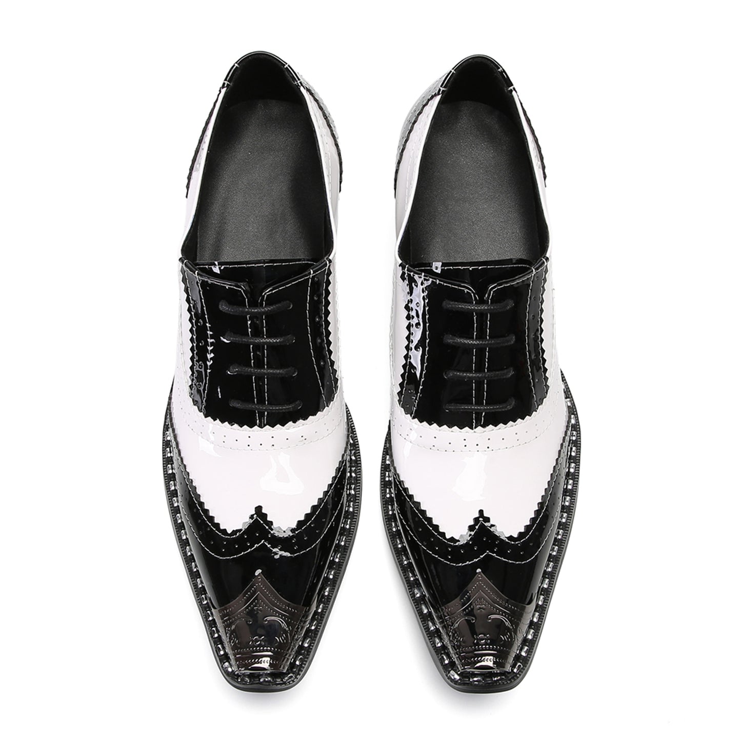 Mens Square Toe Two-Tone Brogue Western Oxfords Shoes