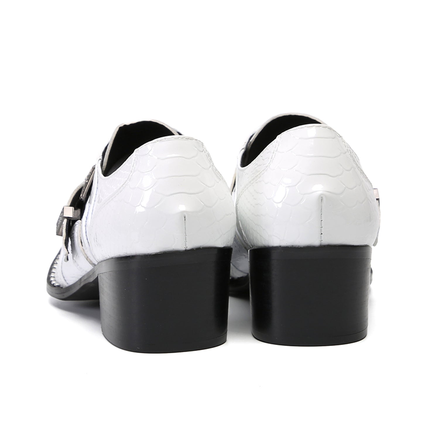 Mens Top-Grain Leather Croc-Embossed White Western Loafers