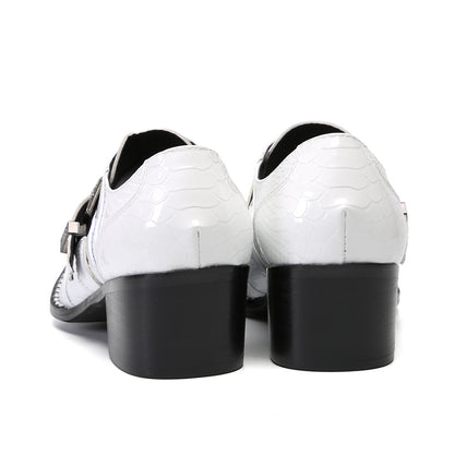 Mens Top-Grain Leather Croc-Embossed White Western Loafers