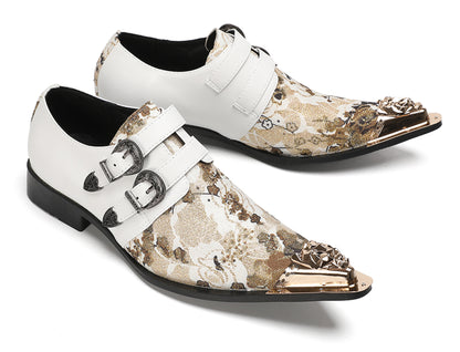 Mens Floral Jacquard Double Monk Strap Western Loafers