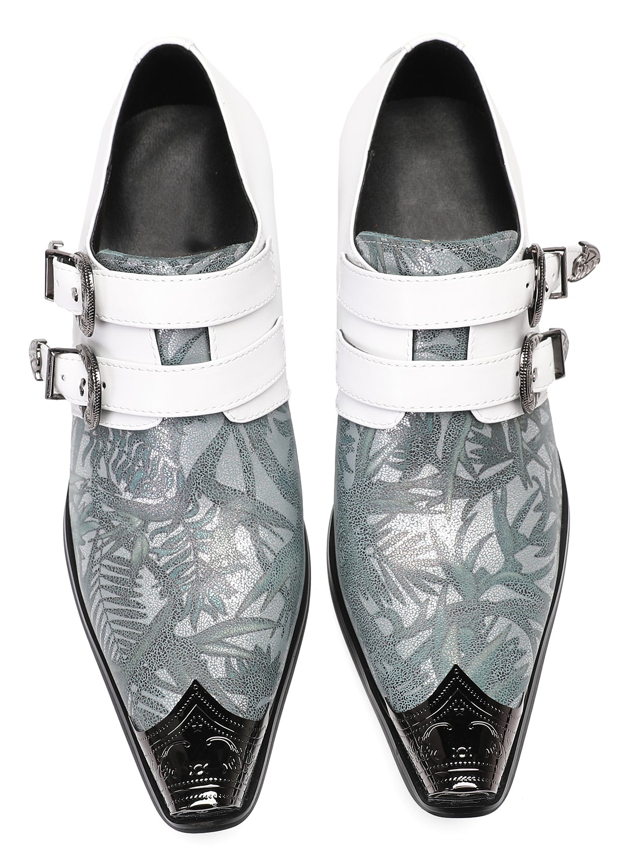 Mens Party Dress Metal-Tip Toe Heel Double Monk Strap Western Loafers