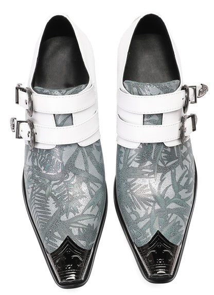 Mens Party Dress Metal-Tip Toe Heel Double Monk Strap Western Loafers