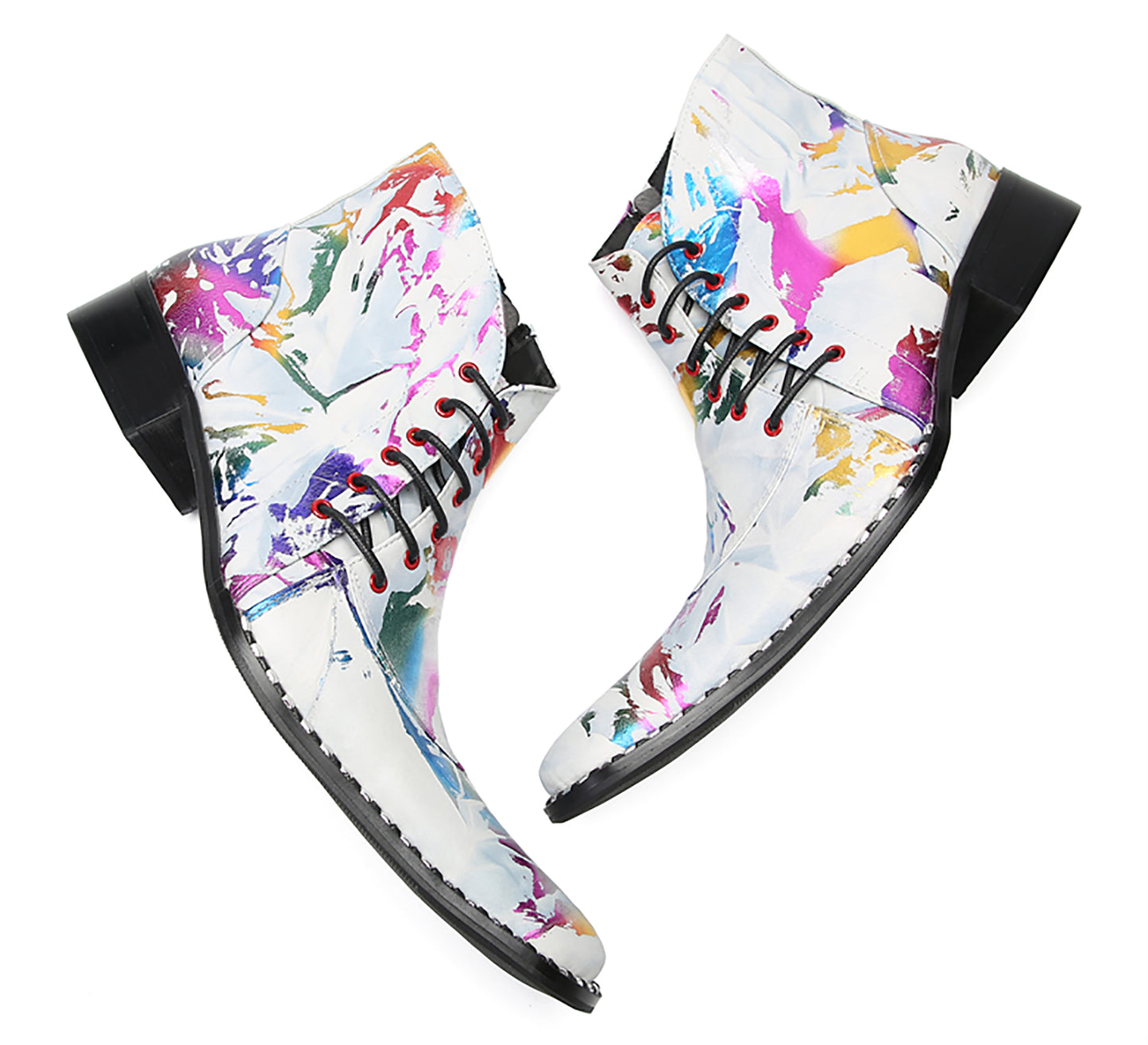 Mens Genunie Leather Dress Slanted Shoelaces Graffiti Oxfords Boots