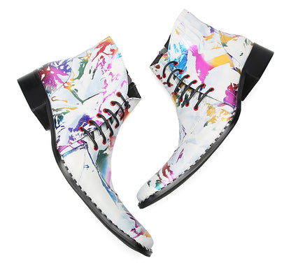 Mens Genunie Leather Dress Slanted Shoelaces Graffiti Oxfords Boots