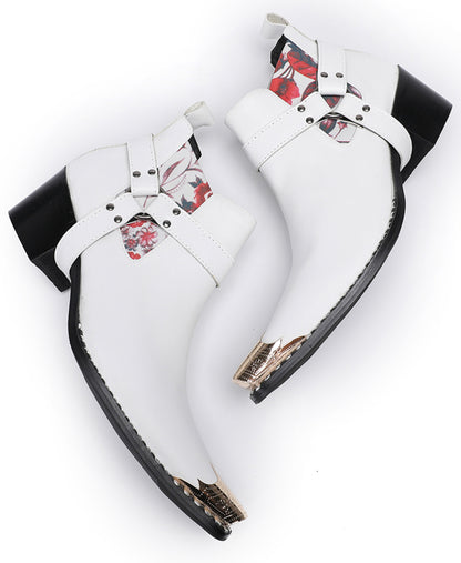 Mens Genuine Leather Pull Up Belt Buckle Metal Tip Ankle Western Boots