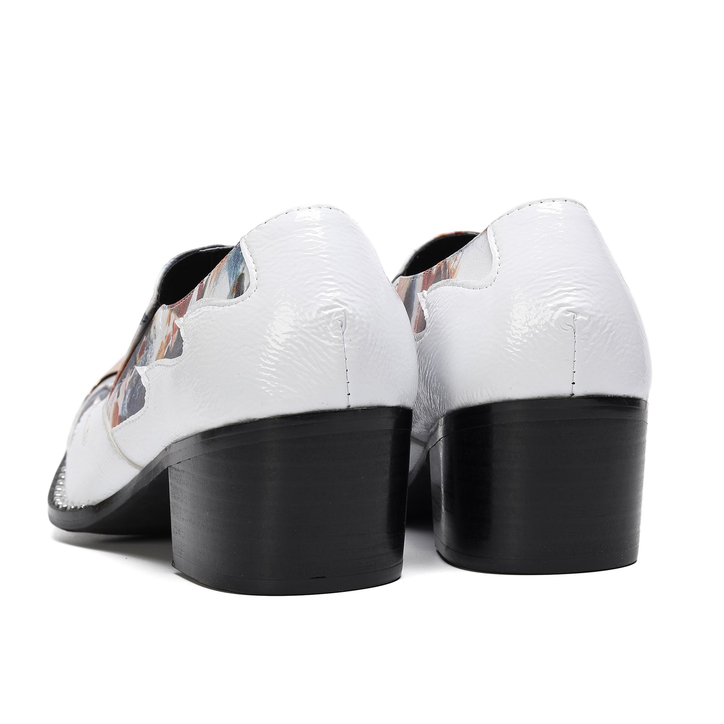 Mens Top-Grain Leather Cuban Heel Metal Toe Cap Western Loafers