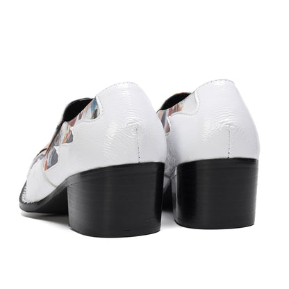 Mens Top-Grain Leather Cuban Heel Metal Toe Cap Western Loafers